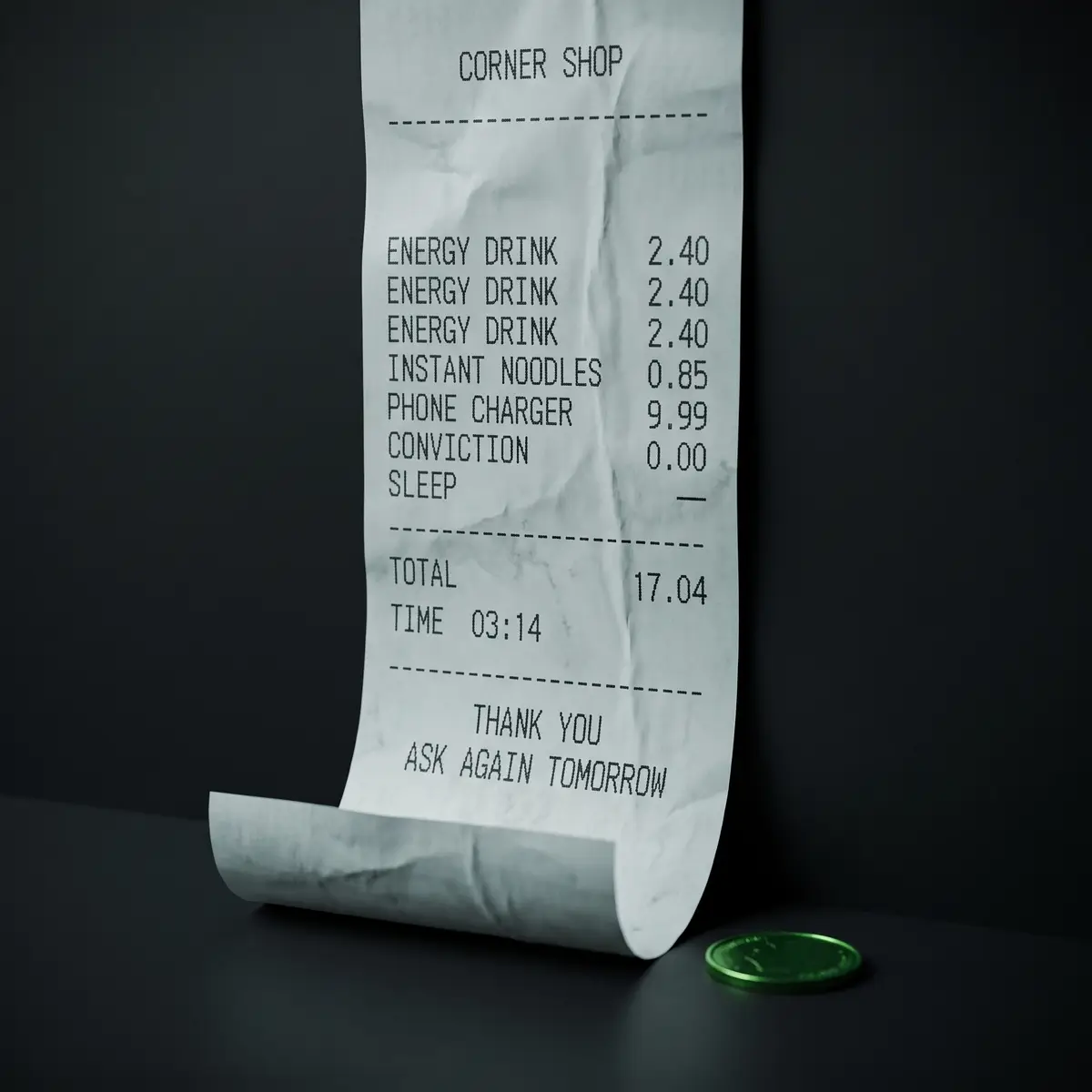 Corner shop receipt